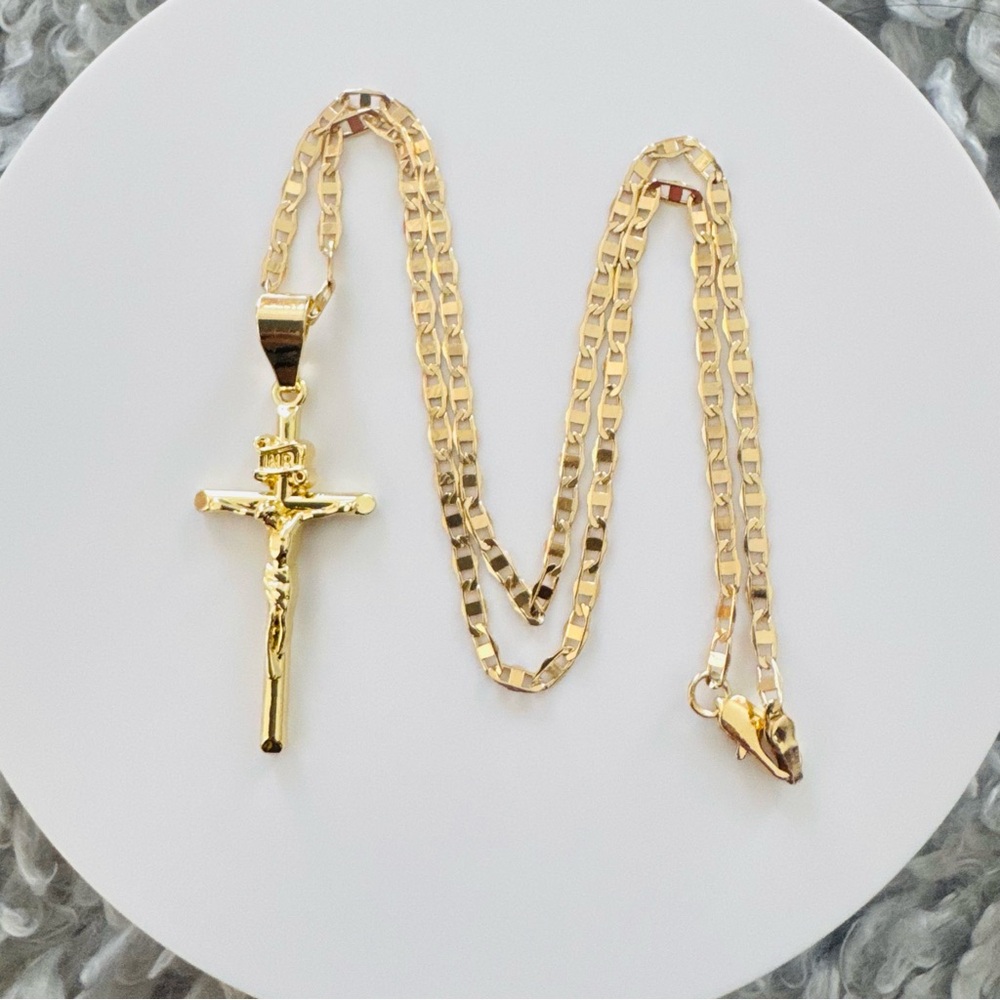 New 14K Gold Plated Crucifix with 18” Necklace.